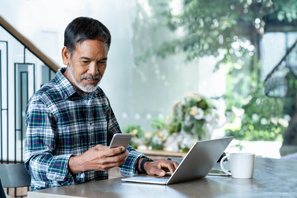 Man on a laptop at home